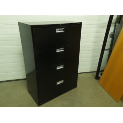 HON Black 4 Drawer Lateral File Cabinet, Locking w Key
